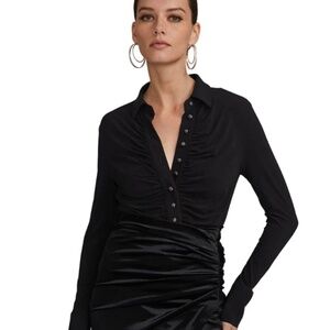 NWT TIANNA CRYSTAL BUTTON SHIRT BLACK